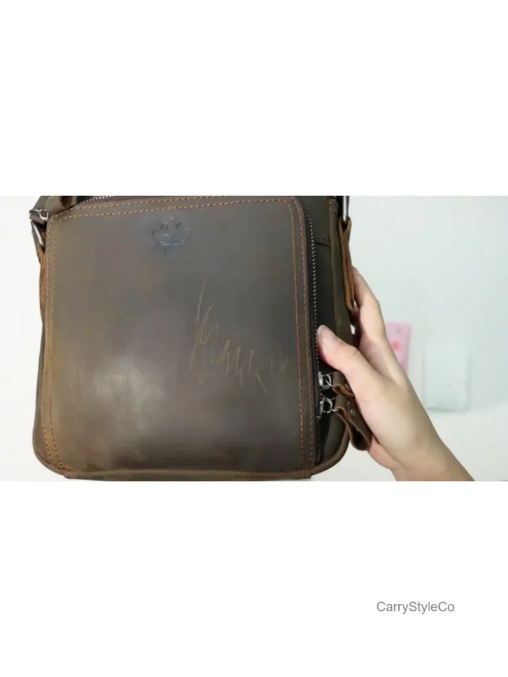 Genuine Leather Messenger Bag Crossbody Shoulder Bag with Adjustable Strap